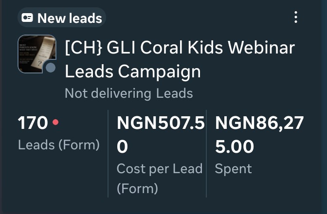 Coral Kids webinar campaign: 170 leads at 507.50 naira each