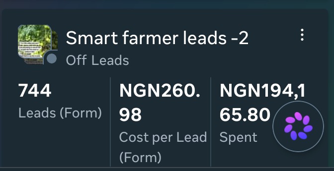 Smart farmer campaign: 744 leads at 260.98 naira each